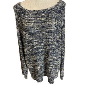 Ms Moda Blue & White Speckled Knit Long-Sleeve Sweater Back Zipper Closure XL
